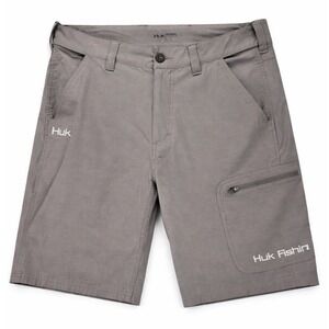 Huk Fishing Shorts Men L Gray Performance Quick Dry Stretch Cargo Angler DadCore